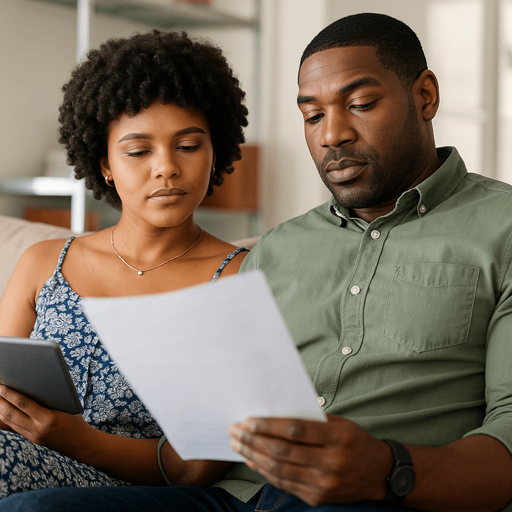 Couple reviewing insurance endorsement documents